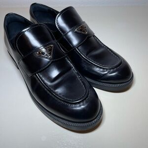 Prada Women's Black Leather Loafers, Size 38.5